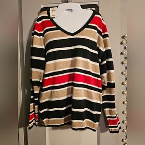 Ashley Stewart striped V-neck sweater size 14/16 NWT